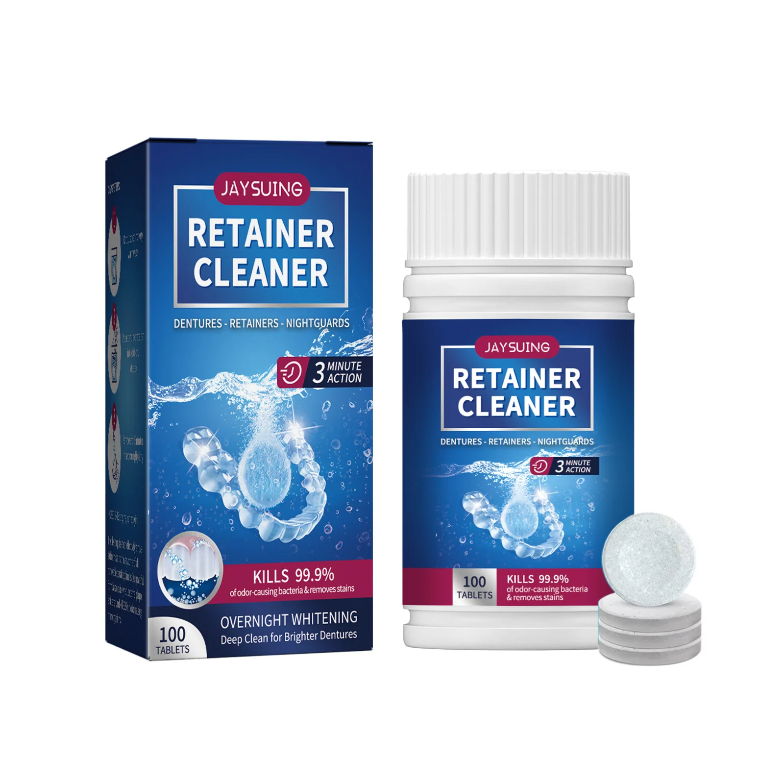 

Retainer Cleaner Overnight Whitening Deep Clean for Brighter Dentures, Clear Retainer and Wire Retainer, 100 Tablets