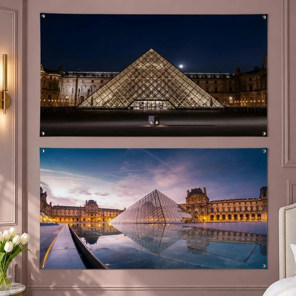Louvre Pyramid Flags Aesthetic Room Decor Wall Hanging For Bedroom Dorm Gaming Room And Parties