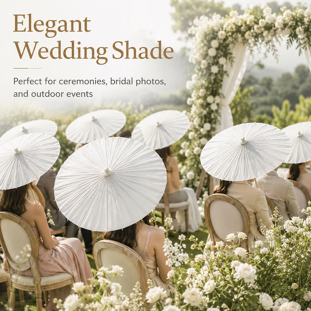 6Pcs White Paper Parasol Umbrellas 40CM 60CM 80CM Chinese Wedding Umbrella Bridal Photo Props Party Decorations