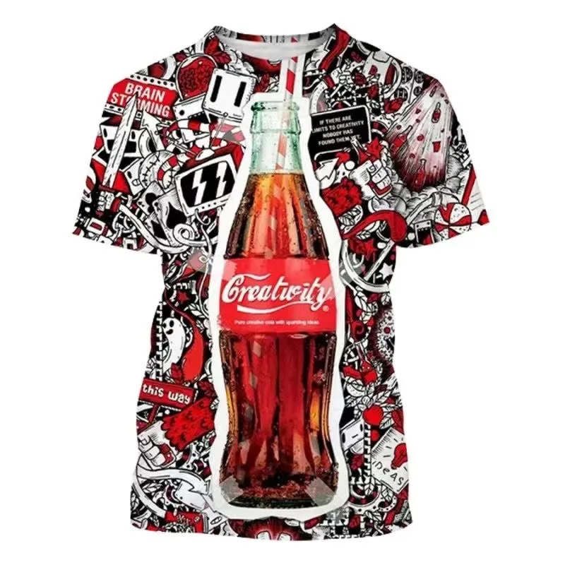 2024 Summer Hot New Clothes Coke T-shirt 3D Digital Printing Fashion Trend Men and Women Adults Children Loose Short Sleeve Top