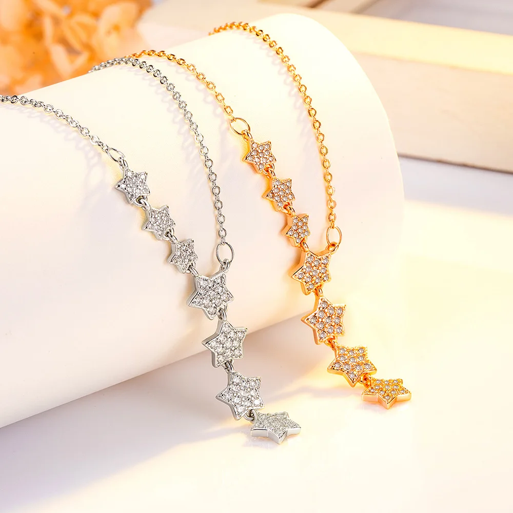 

Ожерелье из стерлингового серебра 925 пробы со звездой и кисточкой, бриллиантовый кулон, женская мода, простой подарок на день рождения, свадьбу, годовщину, ювелирное изделие