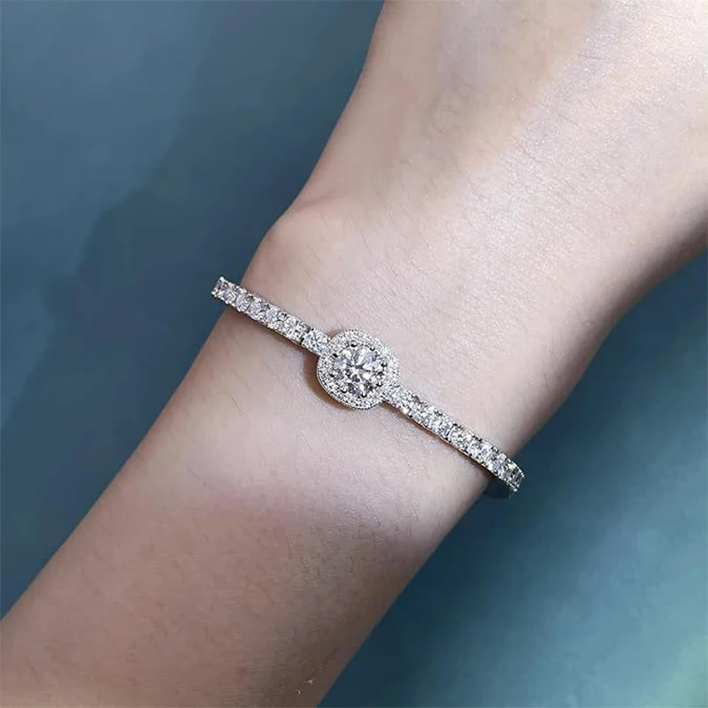 Lnngy 6,5 mm Moissanit-Halo-Armband für Damen, 14 Karat Gold gefüllt, einreihig, Zirkon, verstellbare Armbänder, Handschmuck, Geschenke – Detail 2