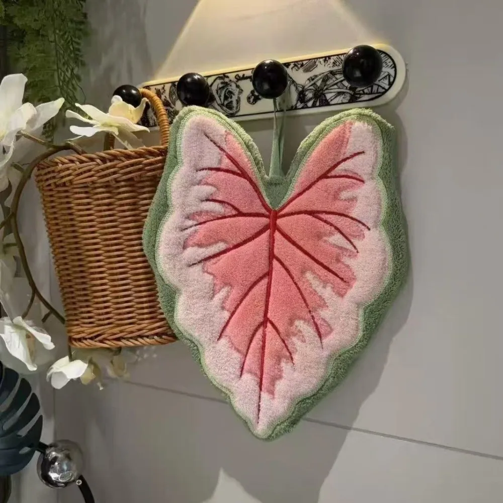 New Cartoon Leaf Hand Towel Absorb Water Thickened Kitchen Handkerchief Coral Velvet Hanging Hand Wipe Kitchen