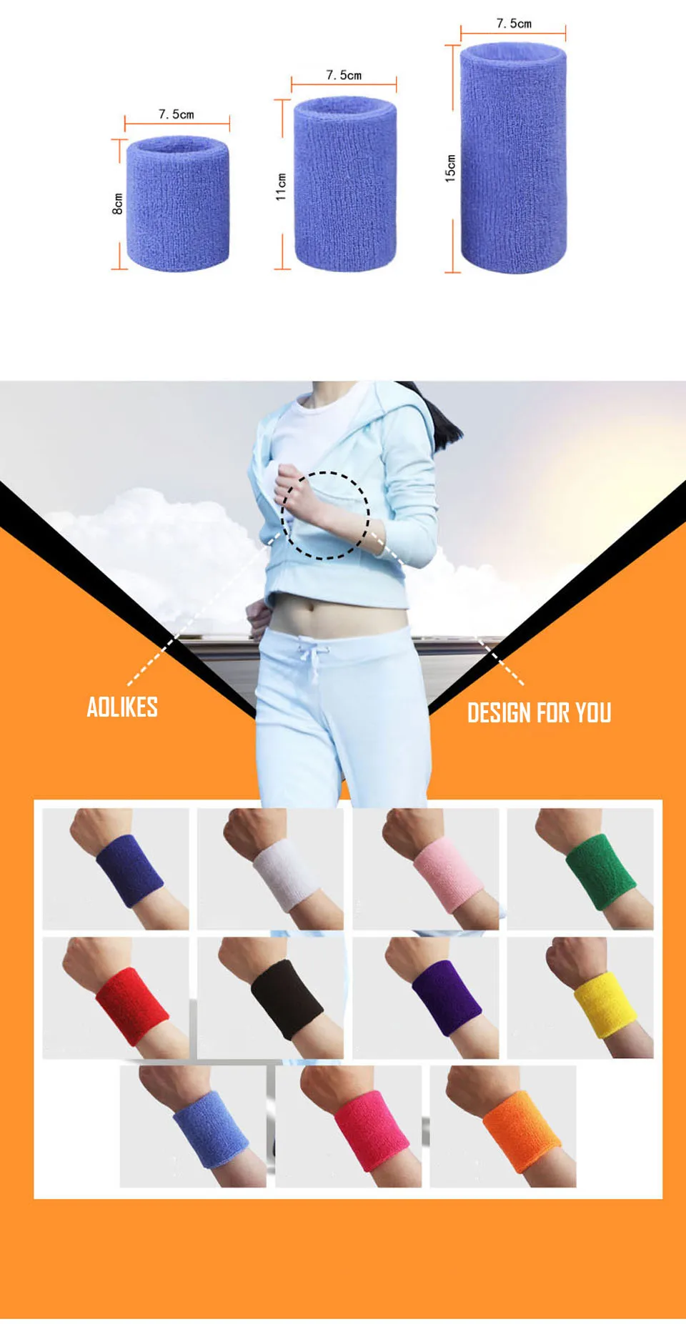 AOLIKES 1 Paar Handtuch Sportarmbänder Tennis Schweißbänder Handgelenkschutz für Basketball Volleyball Padel Fitness Schweißbänder Wrap – Detail 6