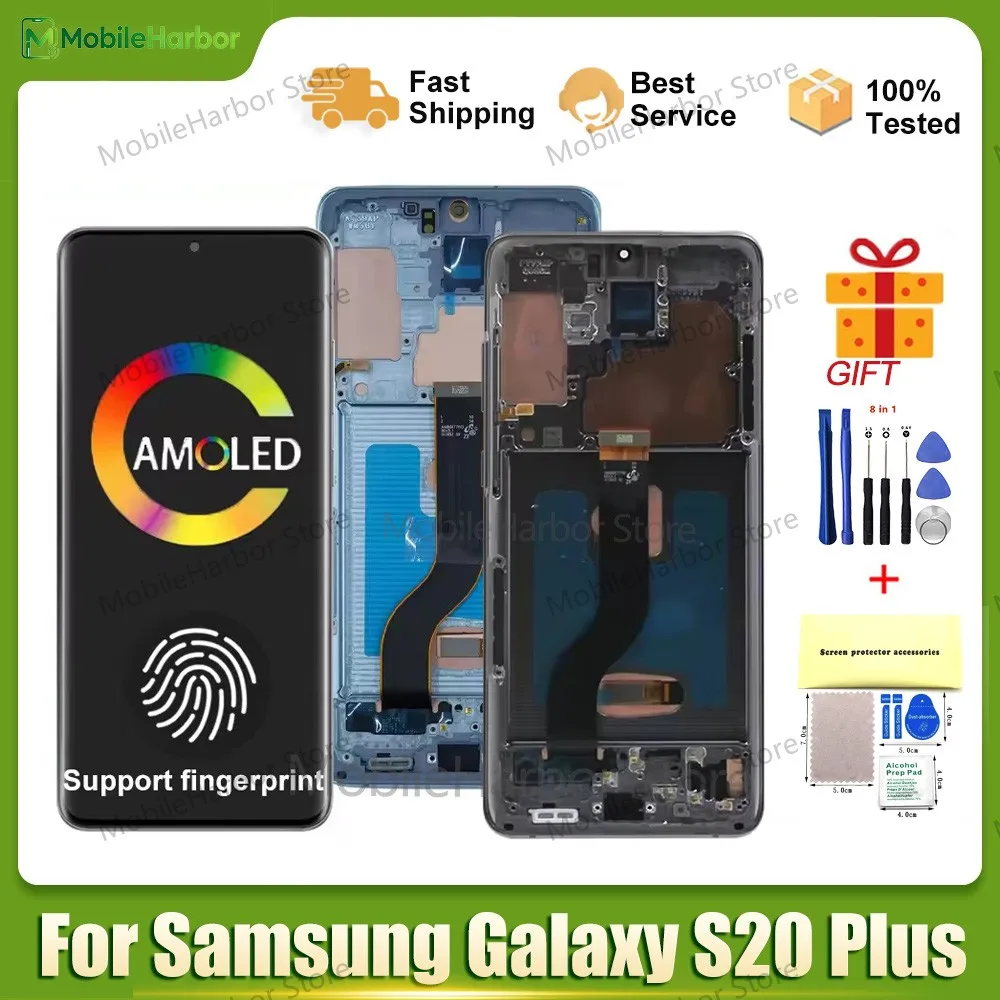Super Amoled For Samsung Galaxy S20 Plus G985 G986 LCD Display Touch Screen Digitizer with Frame For Samsumg S20+ Replacement