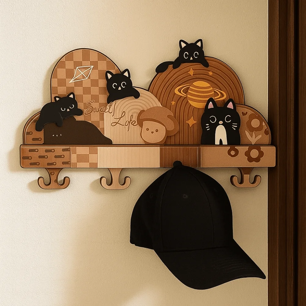 

Cute Cat Wall Mounted Key Holder No Punching Required Originality Entryway Hooks Cartoon Practical Entrance Storage Rack Porch