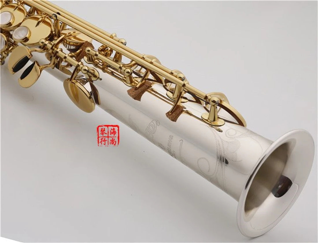 W037 Soprano B(B) Straight Tube Saxophone Brass Silver Plated Gold Key B Flat Sax With Mouthpiece Case