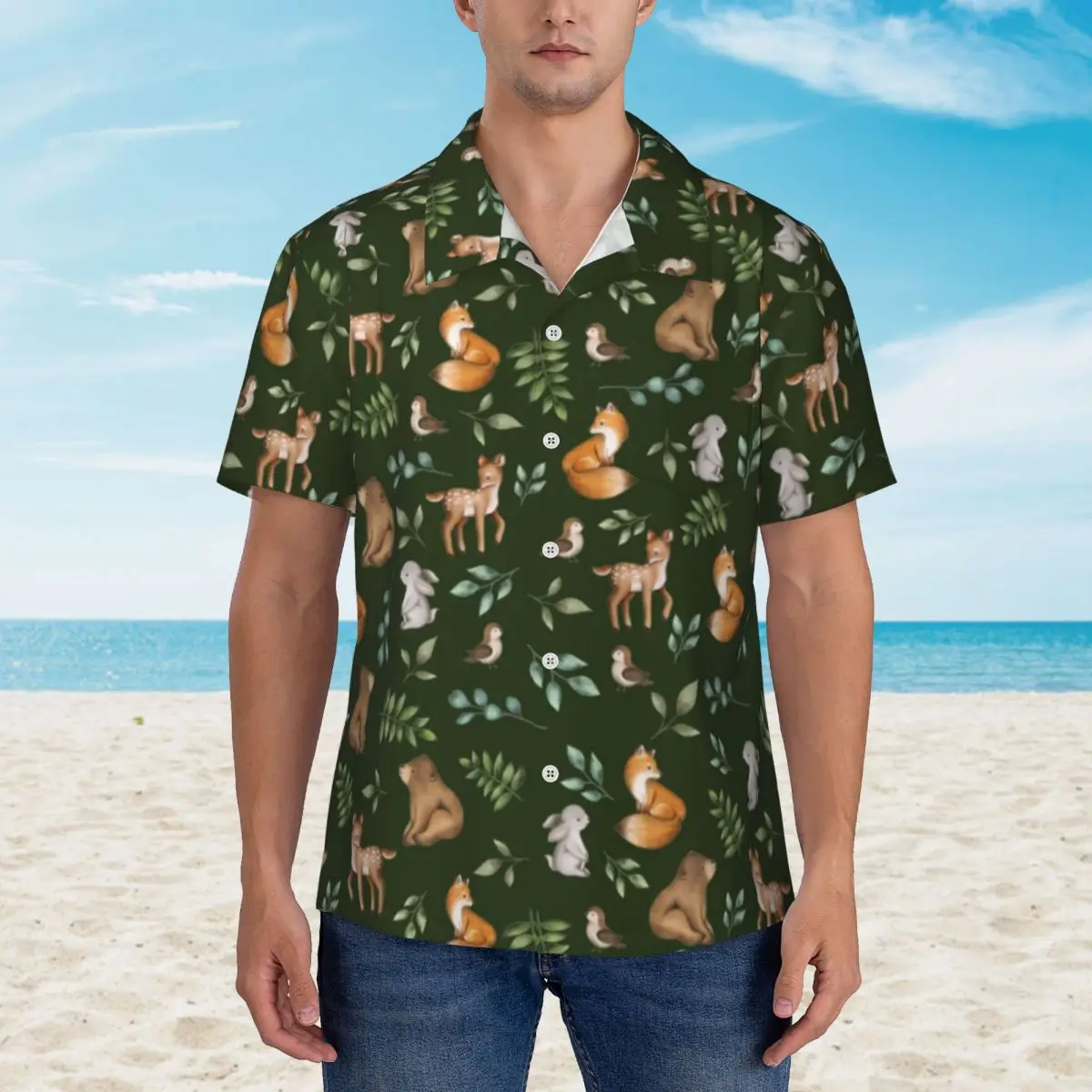 Forest Animal Casual Shirt Bear Fox Deer Elegant Hawaii Shirts Male Short-Sleeved Vacation Streetwear Custom Oversized Blouses