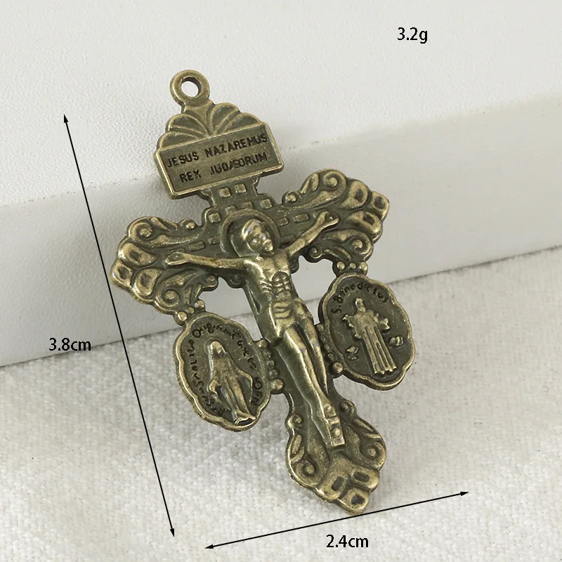 Vintage Saint Benedict Medal Crucifix Pendant - Zinc Alloy DIY Necklace Charm for Forgiveness, Religious Jewelry Findings