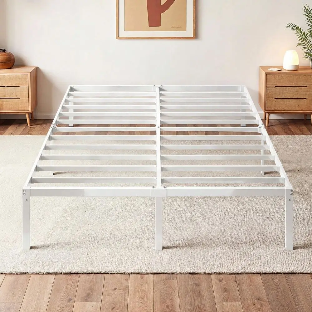 

Twin Full Queen King Size Bed Frame, White, 12 In Metal Platform Bed With Heavy Duty Steel Slat Support, UnderBed Storage Space