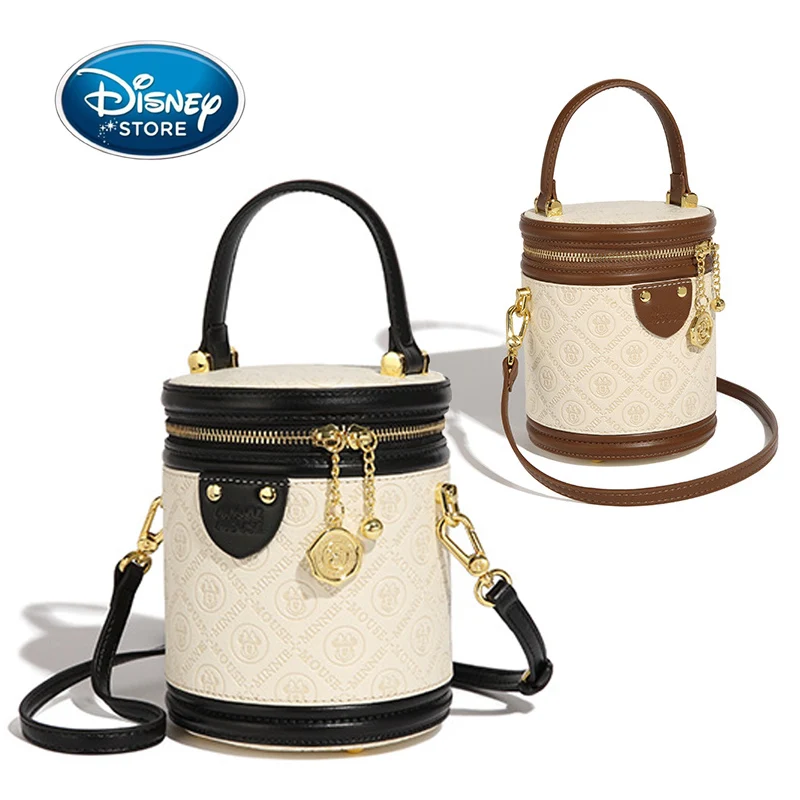 Disney Minnie Mouse Retro Modern Bucket Bag Fashionable Women Handbag PU Leather Crossbody Bag Brand High-end Bag