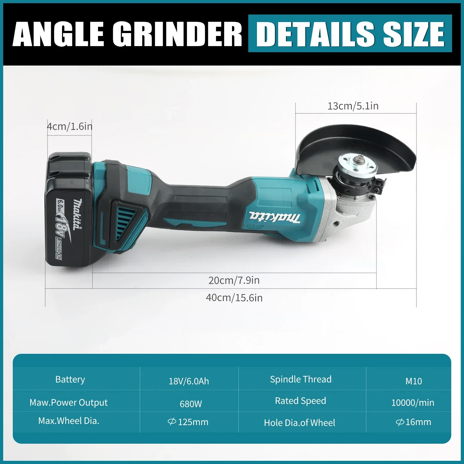 ماكيتا آلهة كهربائية DGA404 125 مللي متر طاحونة زاوية كهربائية لاسلكية فرش آلة قطع متغيرة السرعة لبطارية 18 فولت