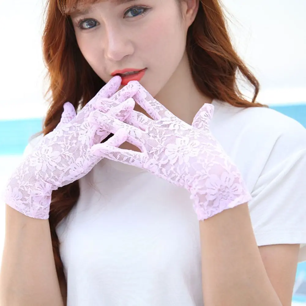 Fashion Driving Short Bride Lace Gloves Hollow-Out Mittens UV Protection Gloves Sunscreen Gloves
