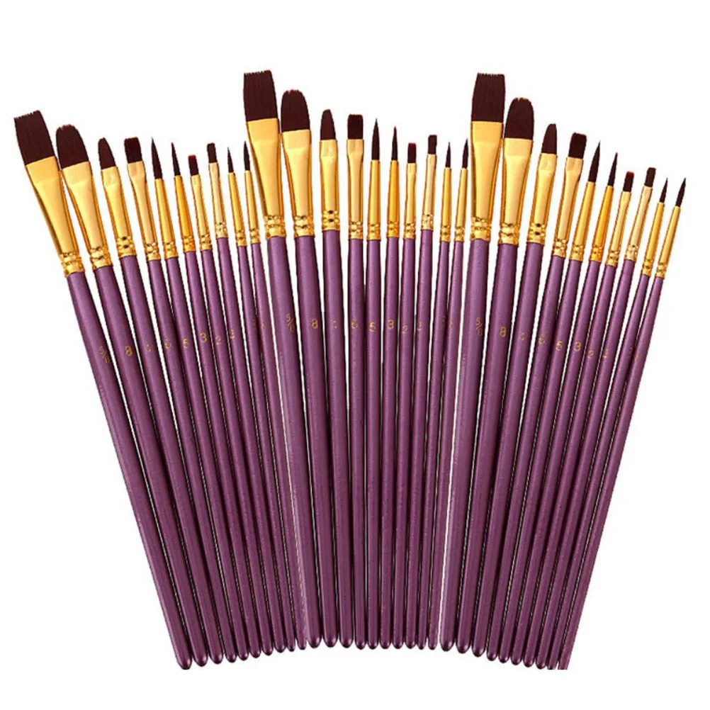

10Pcs Professional Paint Brushes Set Durable Nylon Hair Elastic Soft Handle Portable for Watercolor Acrylic Oil Painting Artists