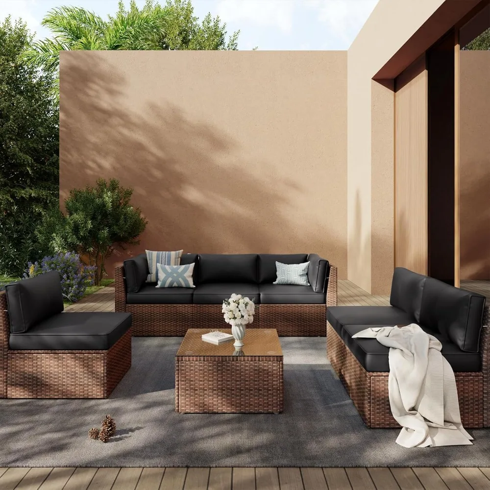 Deep Seat Outdoor Cushion Set for 6-Seat Wicker Sectional, 14-Piece Water-Resistant Replacement Cushions for Patio Furniture