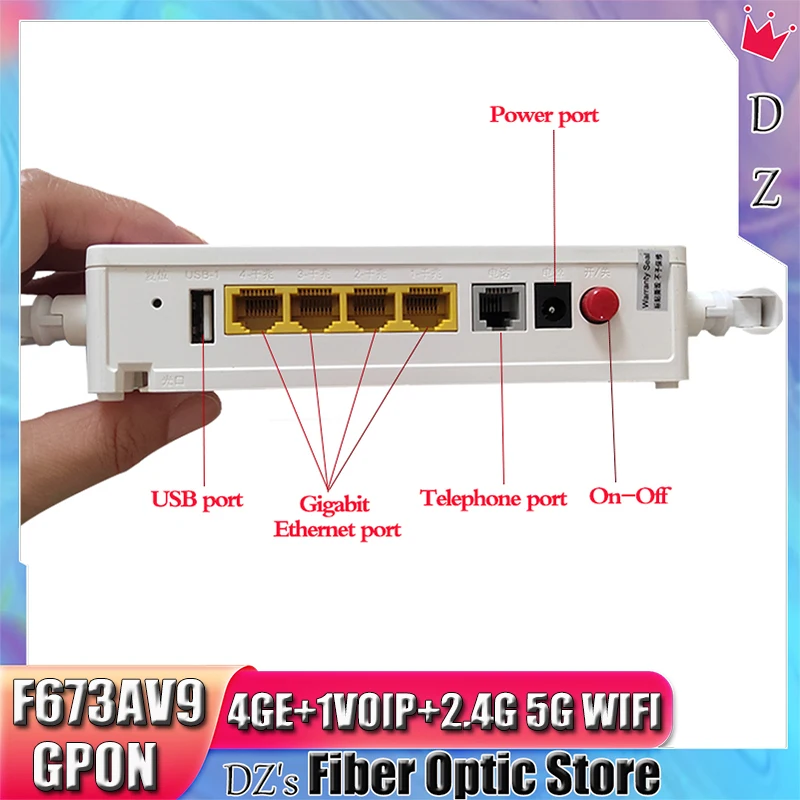 Original Second Hand F673AV9a 4GE 2.4G & 5G Dual Band WIFI GPON Optic Fiber ONU FTTH F673AV9 Fiber Modem ONT English Firmware