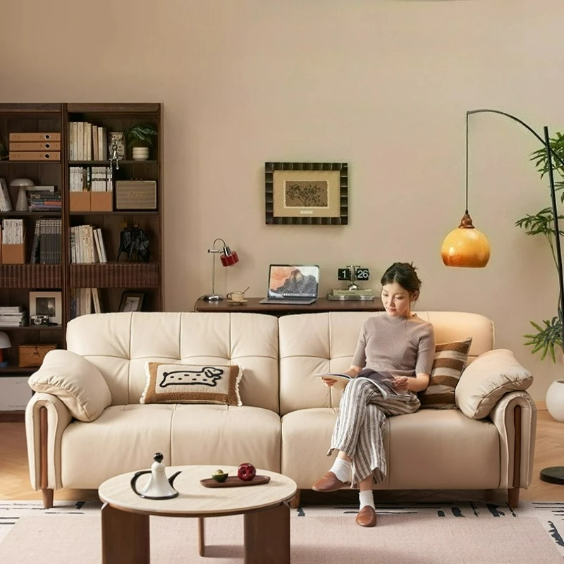 

Leather sofa living room American retro first-layer cowhide sofa three-person straight row sofa