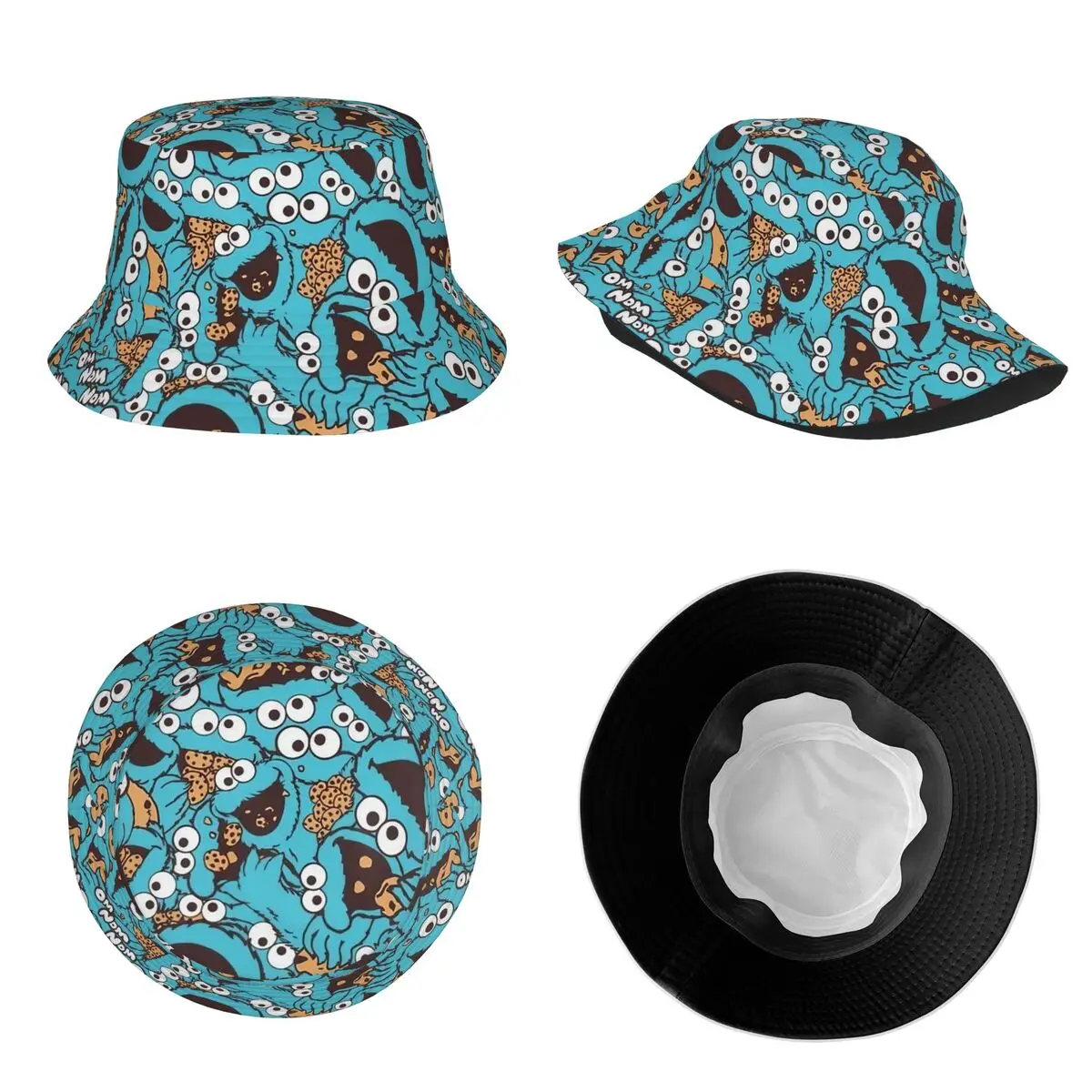 Women Men Bucket Hats Cookies Anime Monsters Summer Travel Headwear Foldable Camping Fishing Caps SesameStreet Panamka Gift