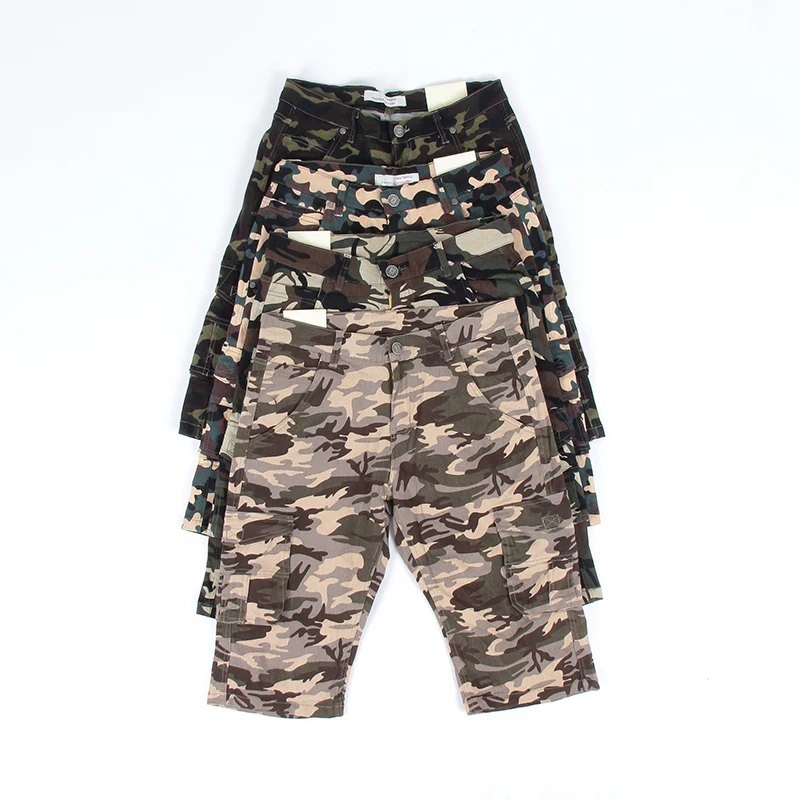 

Мужские свободные шорты-карго из хлопка и полиэстера, повседневные, эластичные, камуфляжные, летние рабочие брюки-карго свободного кроя