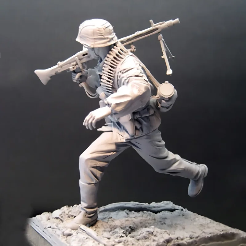 Soldat en résine de guerre de Normandie, mitrailleuse militaire, Micro figurine Miniature imprimée en 3d, modèle blanc, jouet non assemblé, non peint, 1/16