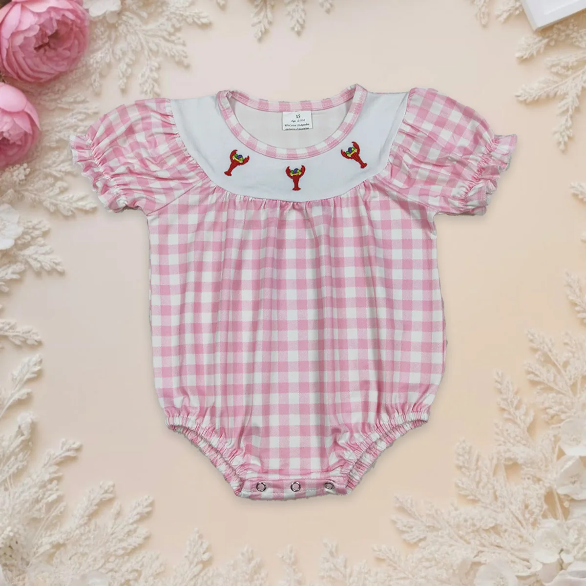 الوليد طفلة رومبير التطريز المراسي جراد البحر الاطفال Smocked بذلة طفل ماردي غرا ملابس الأطفال بالجملة #1