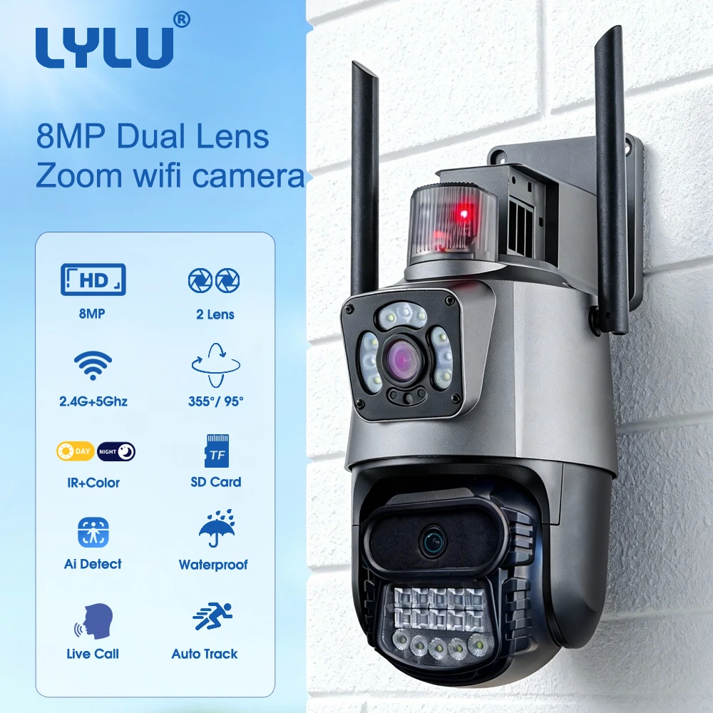 

LYLU 8MP Wifi Camera Outdoor Dual Screen 5X Digital Zoom CCTV Video Surveillance Cam PTZ 8MP Security IP Camera Video Camera