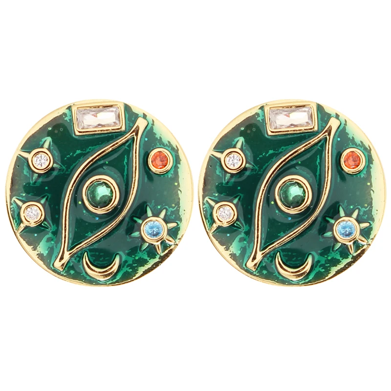 

Exotic retro green earrings round exaggerated stud earrings jewelry exquisite and simple