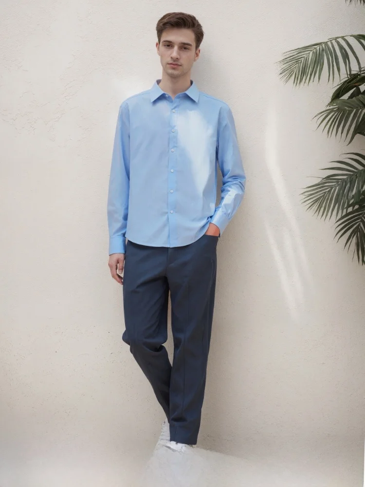 

Ele Wior Collar Men's irt Long Sve Casual Polyester Fiber Liquid Ammonia Fabric High Luxury Busin Leisure irt