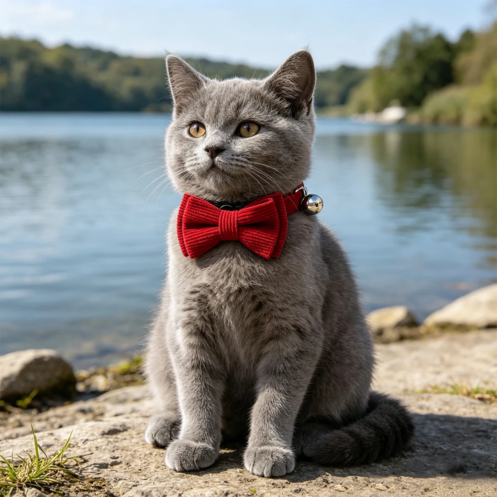 SucadoPet Katzenhalsband mit Roter Fliege Schnellverschluss Valentinstag Hochzeit Party Breakaway Katzenhalsband Schleifendesign Haustierzubehör – Detail 4