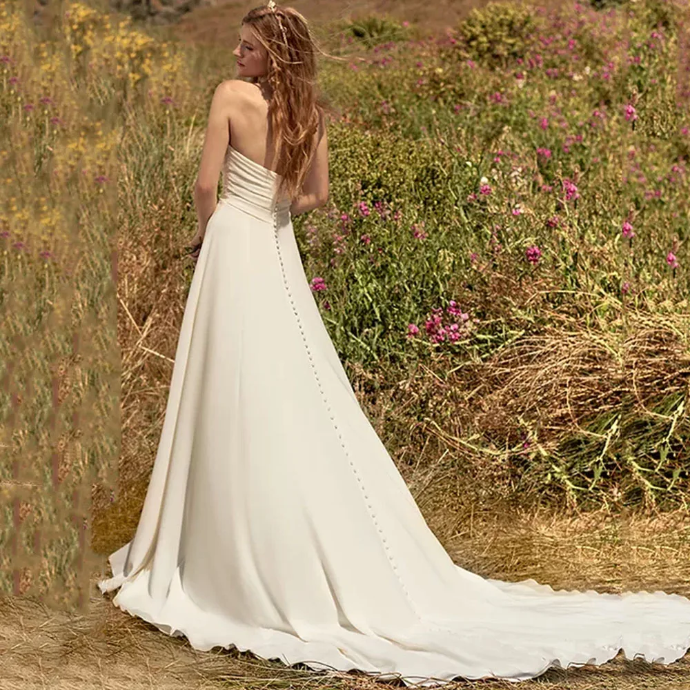 LoveDress سويت هارت شيفون فساتين الزفاف مع أكمام قابلة للانفصال بوهو a-الخط فساتين العروس سحاب زر ذيل Vestido De Noiva