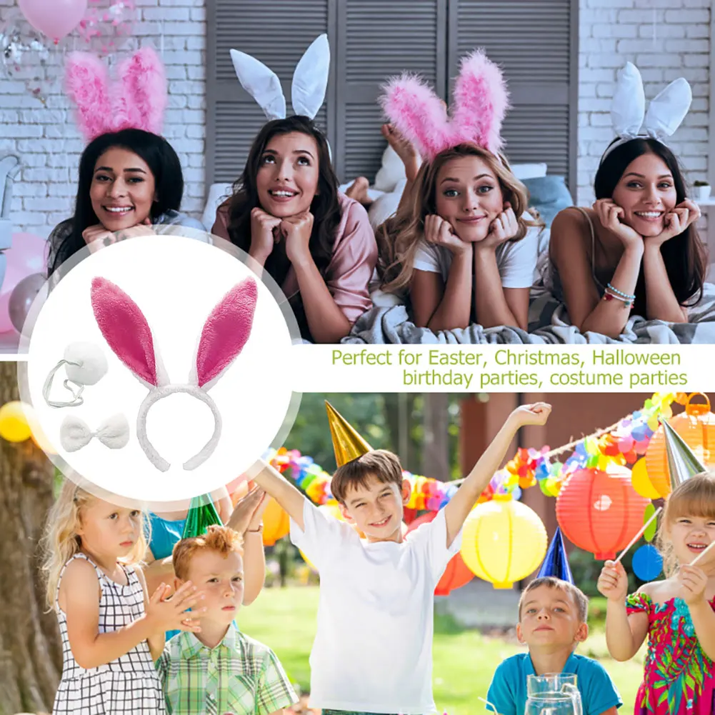 3pcs Hair Band Adjustable Plush Easter Bendable Cute Rabbit Ears Halloween Props
