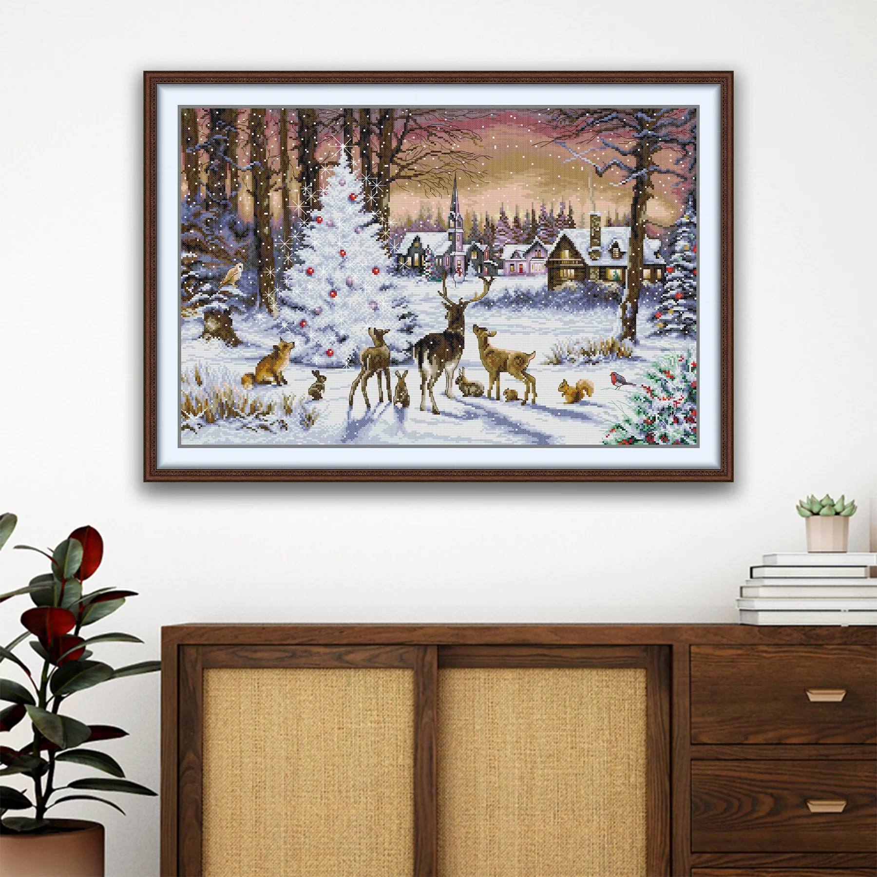 

Soulgift News Набор для вышивки крестом с предварительной печатью, штампованная ткань Аида с нитками DMC, набор для вышивания - существа в канун Рождества