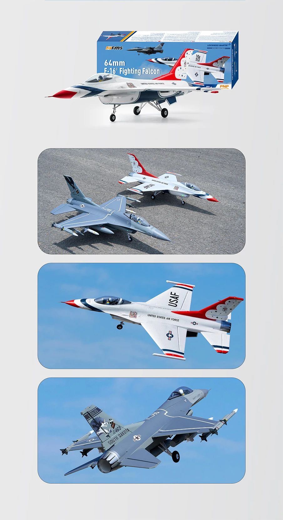 新型FMS 64mm F16 PNP F-16 F 16 RCジェット機 ラジコン ブラシレス