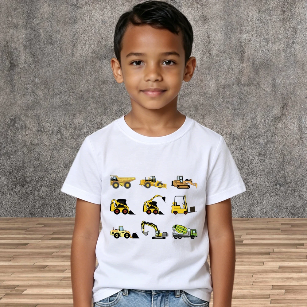 All-match Cartoon Engineering Vehicle Tees Shirt Boys New Summer Cotton Children Short Sleeve T-Shirt