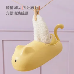 Cute cat cotton slippers female winter plus velvet warm bag  indoor home waterproof platform outside wear ladies shoes