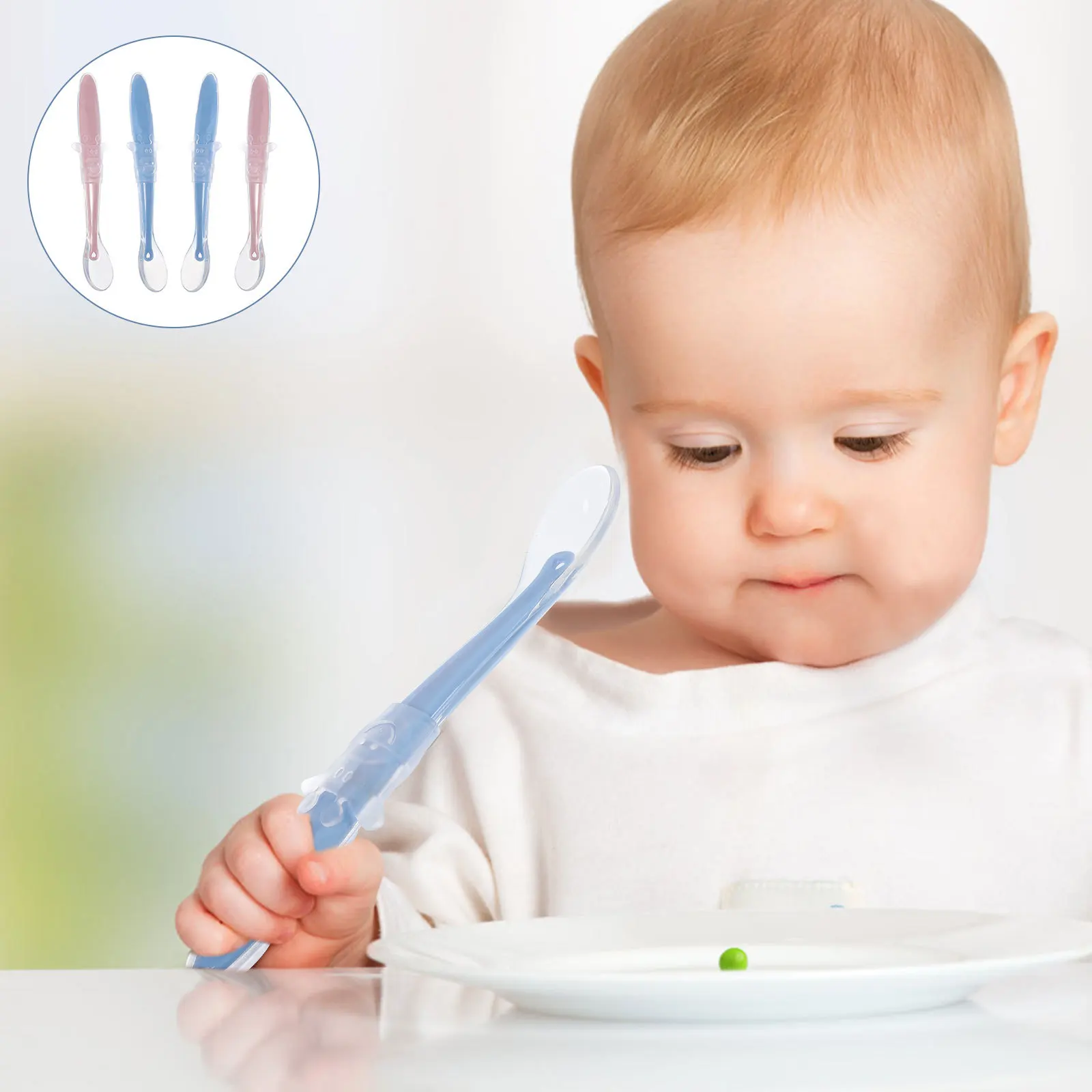 

4pcs Silicone Infant Contoured Handle Baby Feeding Spoon For Complementary Food Newborn Rice Paste Training Spoon