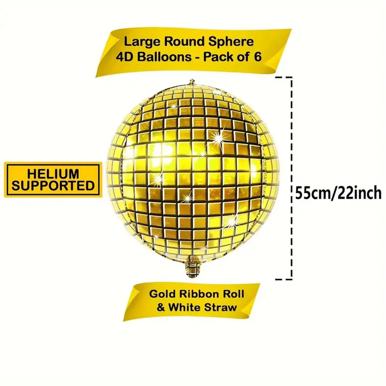 6er-Set 22 Zoll 4D Spiegel-Disco-Ballons, Retro Metallic Mehrfarbig Silber Gold Disco Geburtstagsdekoration Aluminiumfolienballons – Detail 1