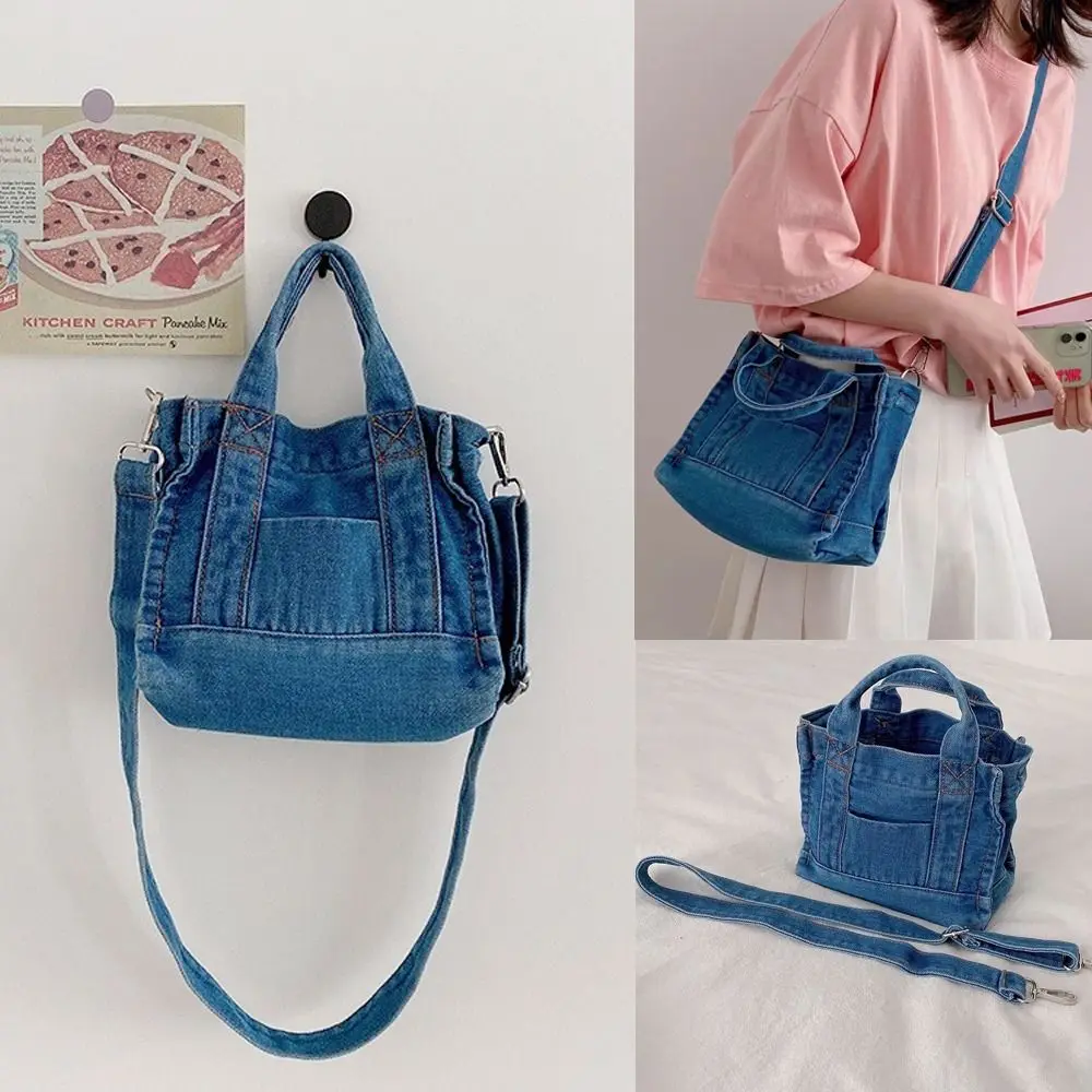 Cute Single Shoulder Denim Crossbody Bag Casual Korean Style Summer Canvas Bag Handbag Messenger Bag for Girls Ladies