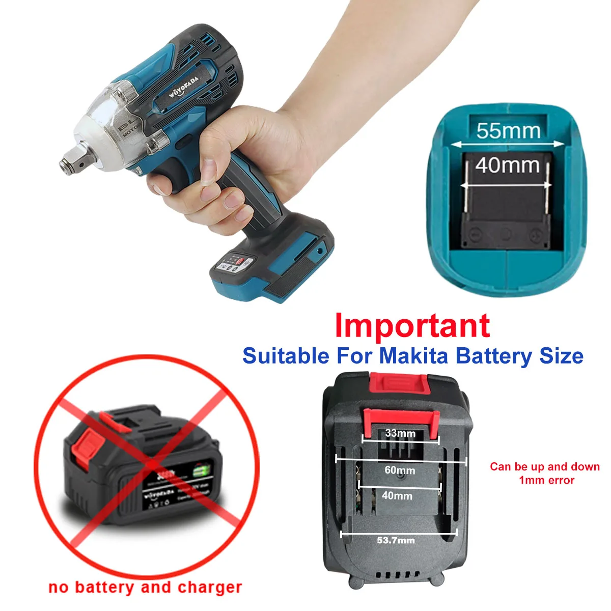 Llave eléctrica sin escobillas de 18V, llave de vaso de impacto, instalación de taladro manual, llave de herramienta eléctrica de 1/2 enchufe para batería Makita de 18V