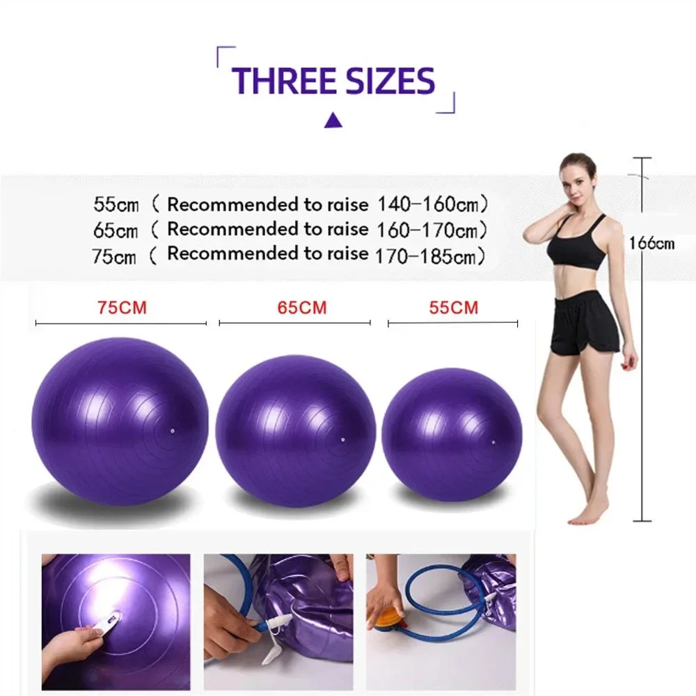 

（Free inflatable tube）55/65/75CM Pilates Yoga Ball Exercise Anti-Pressure Explosion-Proof Gymnastics Balance Exercise Fitnes