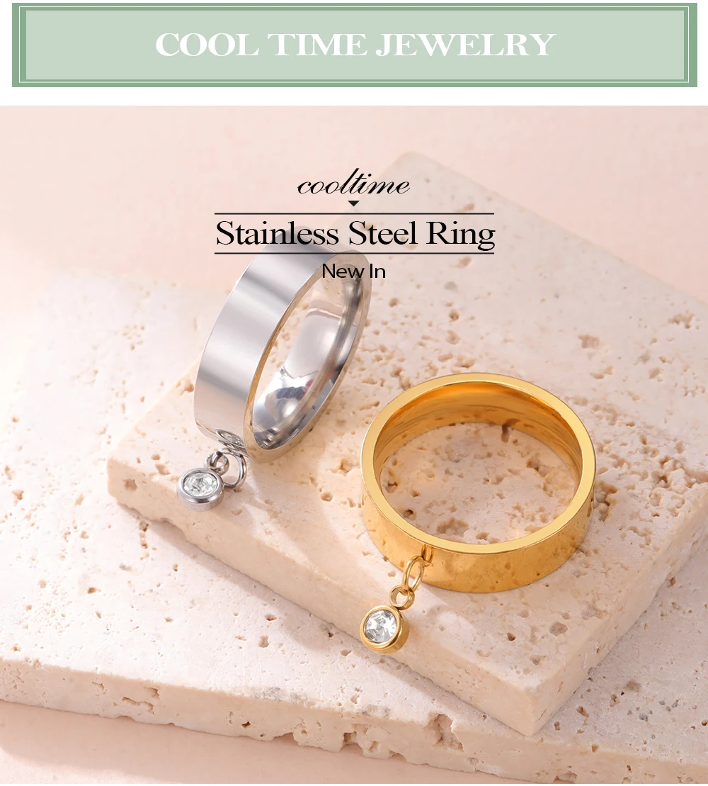COOLTIME Mode Minimalistischen Frauen Ring Edelstahl Gold Farbe Mit Charme Zirkon Anhänger Ring Schmuck Hochzeit Geschenk – Detail 1