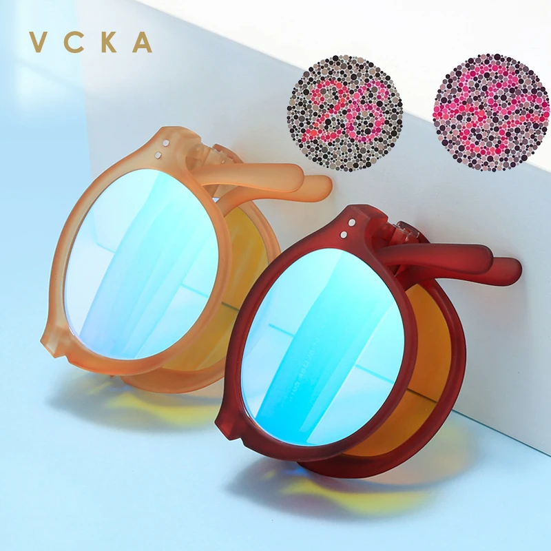 VCKA Round Fold Color-blindness Glasses Men Women Red Green Color Blind Corrective Portable Colorblind Eyeglasses