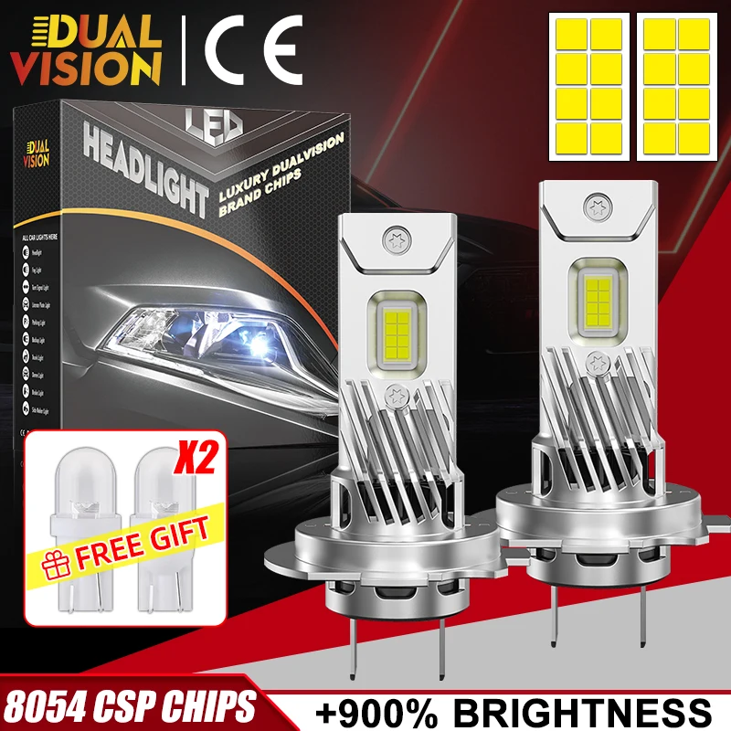 DUALVISION لمبات LED عالية الطاقة H7 مصابيح أمامية توربو 6500K أبيض 800000 LM 12V 24V 8054 CSP Chips LED Diode المعتمدة H7 مصابيح صغيرة