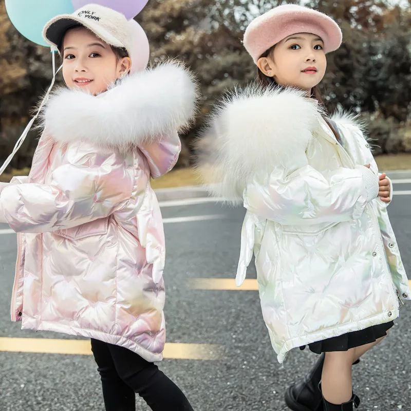 Winter New Girls Coats Fashion Shiny Wing Outerwear Teens Thicken Warm Down Jackets Kids Clothes For 3-10 Year Girls Long Parkas