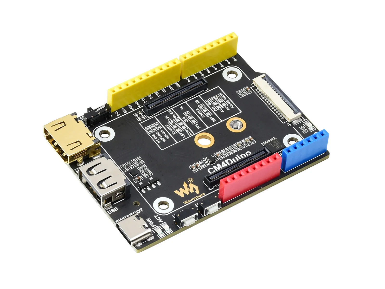 Waveshare Arduino Compatible Base Board For Raspberry Pi Compute Module 4, HDMI, USB, M.2 Slot