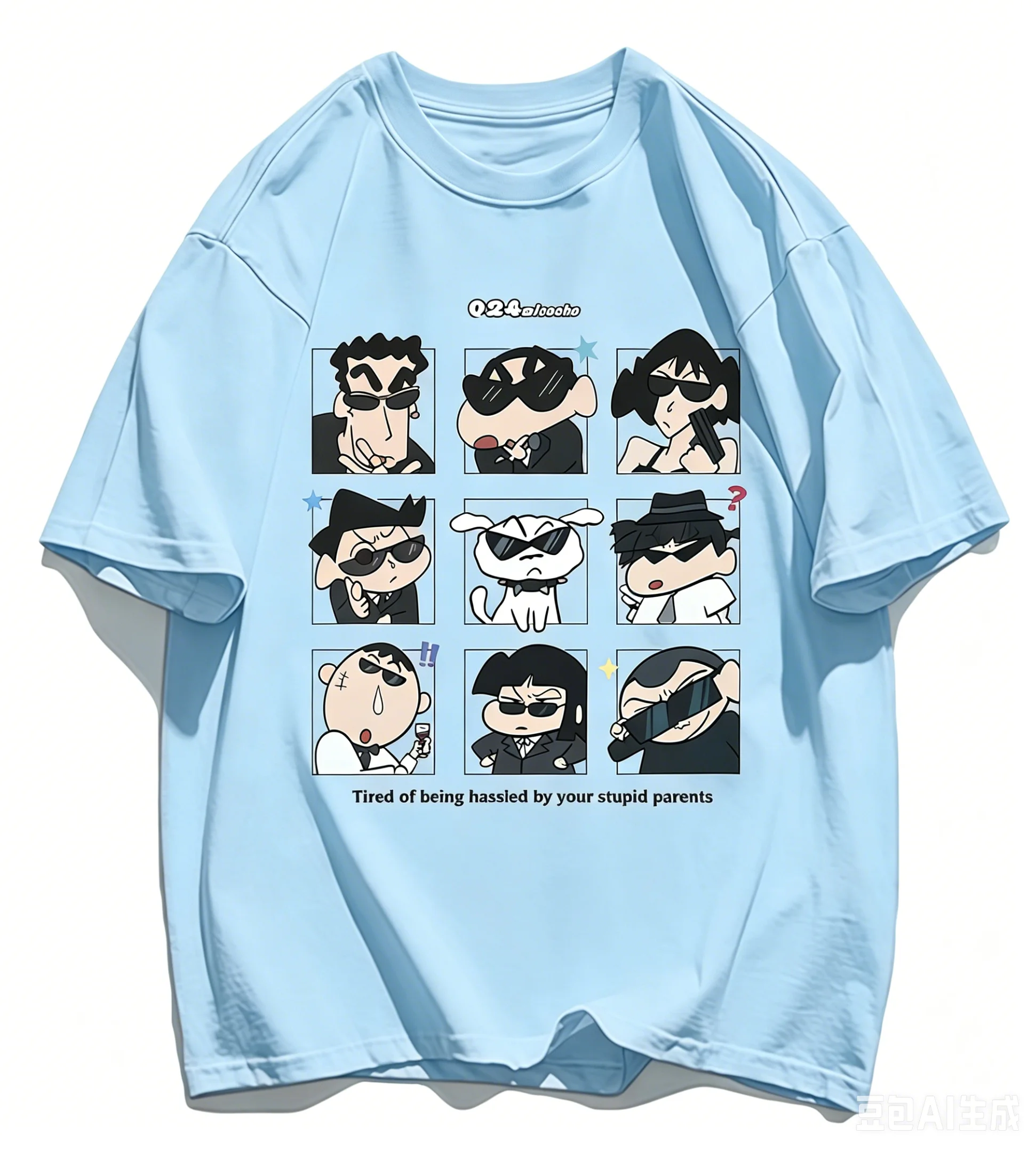2025 Summer 100% Cotton Crayon Shin Chan Print Cartoon T-shirt Parent-child Matching Outfits For Kids And Adults