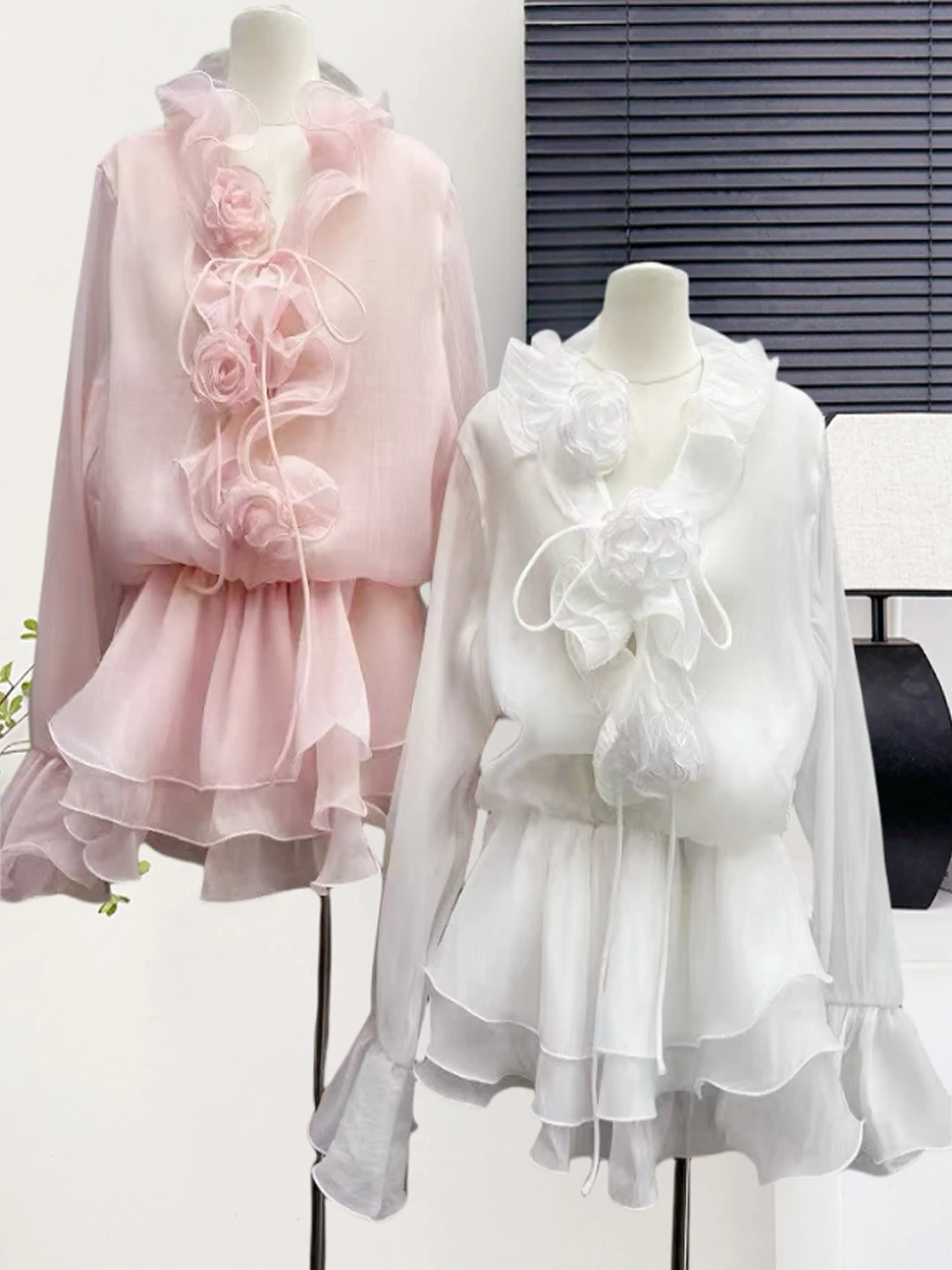 Süße Fee V-Ausschnitt Blumenspitze Bell Sve Midi Dr Koreanische Sle Geraffte Taille Lange Sve Sommer Dr für junge Frauen