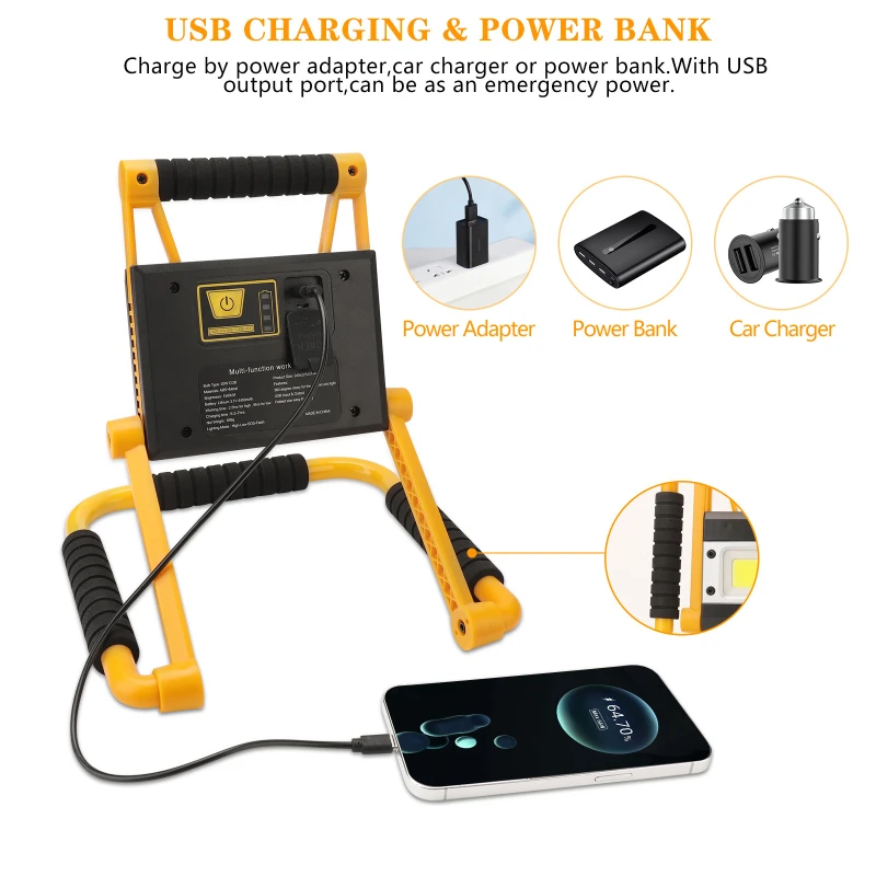 Outdoor 360 Degree Rotating Folding LED Work Light Strong Light Lithium Battery USB Charging Handheld Light