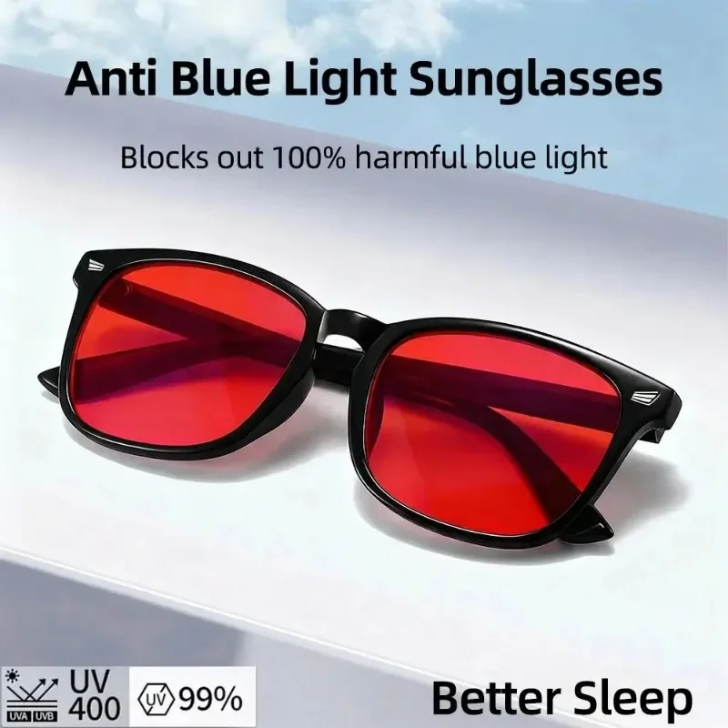 Anti Blue Light Sunglasses for Better Sleep Red Lens Bluelight Blocking Glasses for Men Women Anti Eye Strain for Computer Game