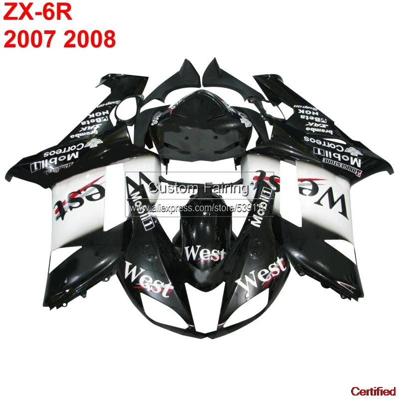 

Fairing Kit For Kawasaki zx-6r Zx6r Ninja 2007 2008 07 08 Black White Sticker Fairings 123